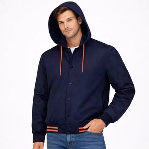 Veste universitaire à capuche bleu marine pour homme, tendance du moment, avec détails orange, vêtement décontracté d'automne, veste universitaire pour homme de haute qualité en vente - Product Image 5