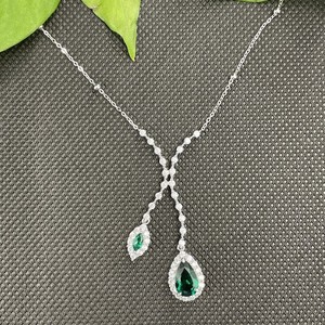 S925 Silver <b>Emerald</b> <b>Pendant</b> Necklace Women's Pear Cut Diamond Chain Jewelry Everyday Wear Fine Chains Necklaces K - Product Image 4