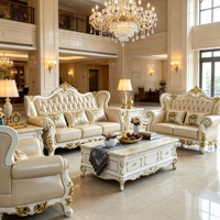 Europäisches Klassisches Goldgeschnitztes Ledersofa-Set Luxus-Villa Wohnzimmer Massivholzrahmen Couch Wohnmöbel