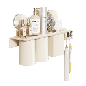 Étagère murale de salle de bain avec porte-brosse à dents et gobelets, installation en coin, design rectangulaire durable - Product Image 5