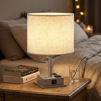 Nueva Lámpara de Mesa Táctil Creativa de Metal, Lámpara de Noche USB Multifuncional, Lámpara de Estudio de Tela Estilo Americano, Lámpara de Noche Enchufable