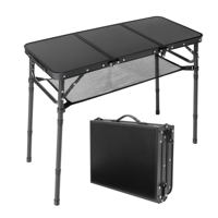 Table de camping pliable avec filet de rangement, table portable de 3 pieds avec 3 hauteurs réglables, table de camping en aluminium, table de pique-nique, table de plage