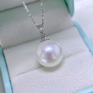 Collier pendentif en perle d'eau douce de 13-14 mm avec une forte luminosité, amincissant, grand blanc, fermoir à téton en argent 925, chaîne de clavicule - Product Image 4