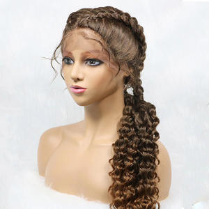 Venditori all'ingrosso di parrucche anteriori in pizzo intrecciato africano <span class=keywords><strong>con</strong></span> <span class=keywords><strong>capelli</strong></span> del bambino per le donne parrucca in pizzo intrecciato parrucche sintetiche intrecciate senza colla - Product Image 1