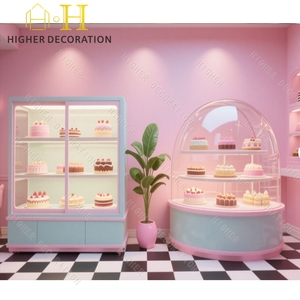 Présentoir à gâteaux de style rose Présentoir de <span class=keywords><strong>boulangerie</strong></span> <span class=keywords><strong>en</strong></span> verre trempé Présentoir à gâteaux à tube lumineux pour magasin - Product Image 6