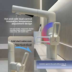 Robinet de <span class=keywords><strong>lavabo</strong></span> à levier blanc laiteux chaud et froid en gros, robinet de salle de bain avec fonction de levage, robinet de <span class=keywords><strong>lavabo</strong></span> en fonte de fer - Product Image 6