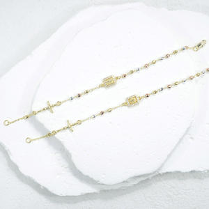 최신 종교 기독교 삼색 성 베네딕토 뉘르시아 조절 가능한 비즈 팔찌 14K 금도금 로사리오 팔찌 - Product Image 5