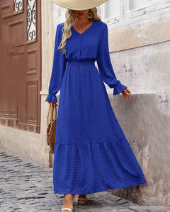 Vestidos Casuales <span class=keywords><strong>de</strong></span> Fiesta para Vacaciones en la <span class=keywords><strong>Playa</strong></span> para Primavera Verano, Vestido Largo para Mujer, Color Sólido, Manga Larga, Botones en la Parte Delantera, Cintura Elástica con Volantes - Product Image 2