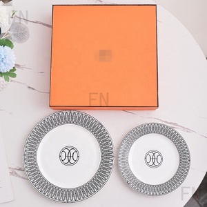 Luxury Heco Bone China Dinner Plate <b>Set</b> Black Style 2 Pcs Bone China Porcelain <b>Dinnerware</b> for Hotel & Wedding Dishes & Plates - Product Image 6