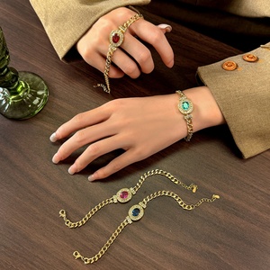 Fashion Jewelry Eco-friendly <b>Copper</b> Gold Plated 8*10MM Multicolor Zircon Fashion Chain Link Bracelet Women for Daily Wear - Product Image 3
