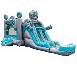 Tobogán Inflable Doble <span class=keywords><strong>para</strong></span> <span class=keywords><strong>Piscina</strong></span>, Lago y Mar, <span class=keywords><strong>Casa</strong></span> de Brinco <span class=keywords><strong>con</strong></span> Temática de Robot y Tobogán - Product Image 1