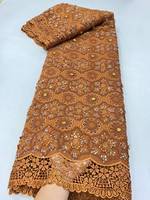 Tissu en dentelle florale 3D brodée de paillettes, écologique et de luxe, fait main, pour mariage, 100 % polyester, très vendu
