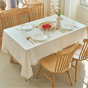 Cotton Linen Tablecloth Square Solid Color Tassel Home Dining Table Cover Waterproof Oil Proof Light Luxury Style - Product Image 1