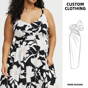 Robe <span class=keywords><strong>grande</strong></span> <span class=keywords><strong>taille</strong></span> pour femmes, robe d'été à imprimé floral, robe mi-longue à bretelles spaghetti, robe camisole, fabrication OEM ODM sur mesure, robes pour femmes - Product Image 3