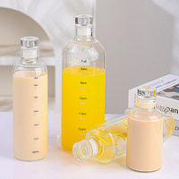 Bouteille d'eau en verre borosilicate 500 ml avec manchon en silicone, marqueur de temps, échelle graduée, anti-fuite, réutilisable, pour jus, lait, boissons