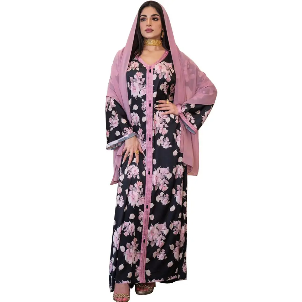 Jalabiya-Outfit aus dem Nahen Osten, Eltern-Kind-Kleid, europäische und amerikanische Mutter-Tochter-Robe mit rundem Hals