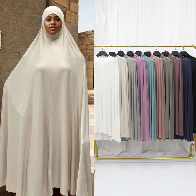 Newest Elegant Womens Overhead Long Khimar Hijab Caftan Solid High Quality Islamic Sleeveless Crystal Hemp Prayer Khimar Abaya