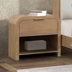 Mesa de Noche de Madera de Mango con Acabado Natural, con Cajón y Estante, Estilo Transicional - Product Image 3