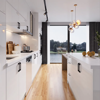 Îlot de cuisine modulaire moderne personnalisé avec évier, robinet, crédence et comptoir en marbre, idéal pour appartement