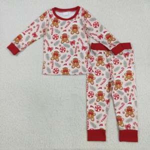 Conjunto de ropa de pijamas de manga larga para niño pequeño con estampado de camión verde de Navidad de Little Boy Boutique al por mayor - Product Image 3