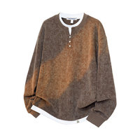 Pull Homme Col Henr Printemps Automne Nouvelle Collection Marque Tendance Style Décontracté Rétro Deux Pièces Texture Contraste de Couleurs Motif Floral