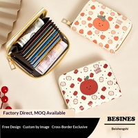 Porte-cartes de crédit en PU avec fermeture éclair, motif dessin animé, épaisseur 2 mm, anti-démagnétisation, grande capacité, pour cartes d'identité et permis de conduire