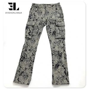 LARSUR Logo personnalisé OEM ODM Jeans empilés pour hommes Jeans jacquard à bords bruts Jeans évasés Pantalons en <span class=keywords><strong>tapisserie</strong></span> délavée pour hommes - Product Image 5