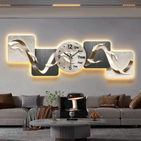 Peinture murale LED créative 3D moderne de luxe nordique avec horloge, motif poisson, pour salon et fond de canapé