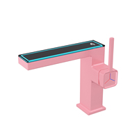 Robinet de lavabo intelligent à affichage numérique, avec éclairage d'ambiance, pour meuble de salle de bain, à eau chaude et froide, finition poudrée, haut de gamme