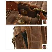 Mochila Retro de Cuero Crazy Horse, Lona Encerada, para Hombre y Mujer, de Cuero Genuino, Bolsa de Viaje para Computadora, Poliéster, para Montañismo