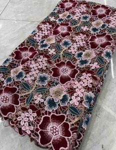 アフリカ100% ポリエステルギプールコードレース生地5ヤードビンテージ花柄刺繍ブライダルホワイト色花柄コードレース - Product Image 4