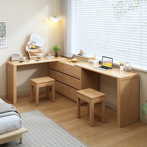 Solid Wood Dressing Table With Mirror And <b>Drawer</b> Bedroom Furniture For Small Apartment Extendable Design - Product Image 3