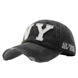 Wholesale Custom Vintage Dad <b>Hat</b> Applique Distressed New York Baseball <b>Cap</b> 100% Cotton Common Fabric Four Seasons Unisex - Product Image 1