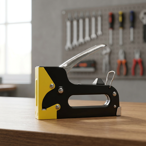APLUS GMH-33 A-19 Grapadora manual de acero de grado DIY, fuente de alimentación manual, longitud de grapas de 6-14 mm, capacidad de 156 grapas, cuerpo negro/amarillo - Product Image 3
