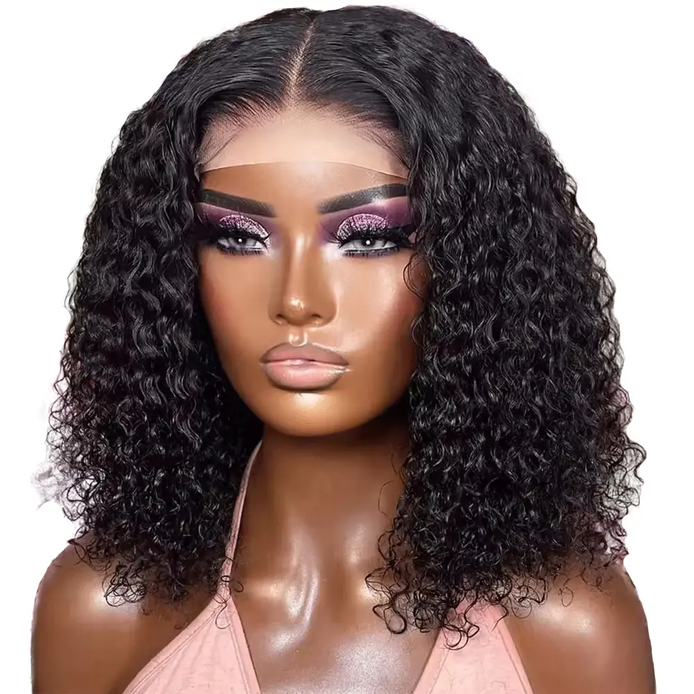 Glueless 5x5 Pre Plucked Kinky Curly Bob Human Hair Lace Front Wig Vendor Water Wave HD Full Frontal Wig Brazilian Human Hair