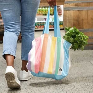 Sac d'épicerie en coton à rayures personnalisable de 21 pouces Sac fourre-tout réutilisable pour femmes Sac de plage à rayures rayé - Product Image 5