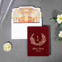 Invitation de mariage personnalisée en velours bordeaux, dossier rigide avec dorure à chaud