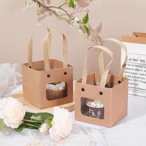 Bolsa de Regalo de Papel Kraft Marrón Reciclable al por Mayor con Ventana, Logotipo Personalizado Impreso en Relieve/Bajo Relieve, Asa Retorcida - Product Image 3