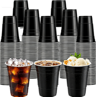 Gobelets en plastique noir jetables de 16 oz de haute qualité pour les fêtes de Noël, la restauration, les boissons froides, le café, les sodas et la crème glacée (vente en gros)
