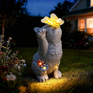 Statue de jardin de <span class=keywords><strong>lapin</strong></span> charmante avec lumière solaire, figurine de <span class=keywords><strong>lapin</strong></span> avec fleurs et <span class=keywords><strong>papillon</strong></span> lumineux - Product Image 2