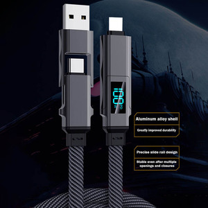 Cavo Dati di Ricarica Rapida 4 in <span class=keywords><strong>1</strong></span> Aggiornato con Display LED, Intrecciato Piatto in Lega di Zinco, USB/Type-<span class=keywords><strong>C</strong></span> a Type-<span class=keywords><strong>C</strong></span>/8 Pin, 1M/<span class=keywords><strong>1</strong></span>.5M/2M per iPhone 17 - Product Image 4