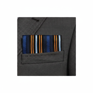 Ready to Use Black Orange <b>Navy</b> Blue Striped Pocket Handkerchief for Men's Suits - Product Image 2