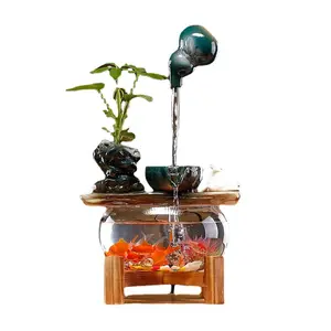 Ywbeyond Home Office Living Room Desktop Decor Ceramics Glass Fish Tank Waterfall Decorative Water Fountain Indoor