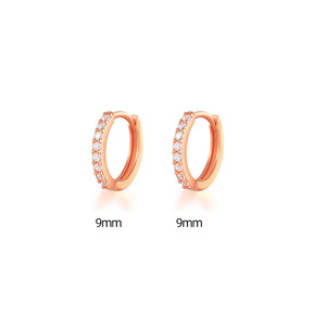 Orecchini a cerchio placcati in oro rosa con zirconi incastonati a canale per donna, gioielli alla moda E1335, diametro interno 9 mm - Product Image 4