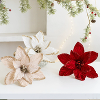 Décoration de Noël LS-541, fleurs rouges scintillantes, poinsettia de Noël, fleurs artificielles décoratives