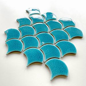 Azulejo de mosaico de cerámica de porcelana esmaltada azul craquelado de hielo de escamas de pescado de baño para decoración del hogar - Product Image 3
