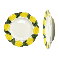 Geëmbosseerd citroen keramiek dinerbord met handgeschilderd fruitdecor, decoratief keramiek bord voor thuis en keuken