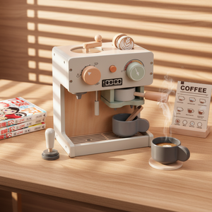 Machine à café en bois de simulation pour enfants danois, jeu de cuisine, jeu de rôle éducatif interactif, ensemble de jouets pour les 4-6 ans - Product Image 1