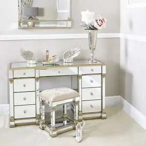 Современная элегантность 9 ящиков стол для груминга зеркальный двойной туалетный столик с хрустальной ручкой