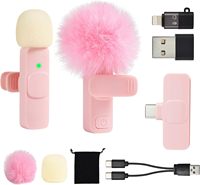 Microphone cravate sans fil K9 rose 2-en-1 rechargeable Plug & Play pour iPhone, iPad, Android et enregistrement vidéo TikTok